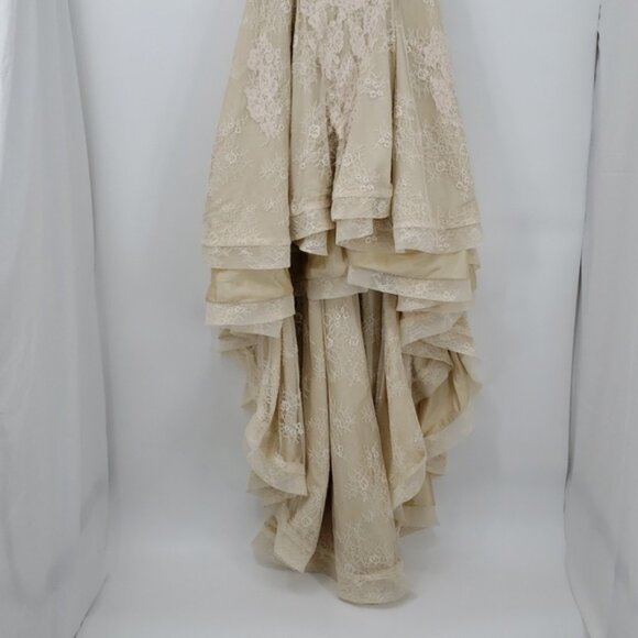 Champagne Lace Wedding Prom Elegant Dress High Low German Designer Size 10 - Picture 8 of 11